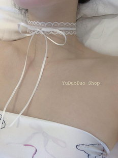 ins叠戴蕾丝飘带女春夏百搭锁骨丝巾设计感choker细窄颈带项链韩