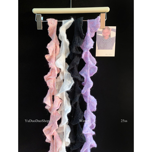 y2k小众设计波浪螺旋细长条围巾女秋冬时髦复古装 针织围脖 饰窄版