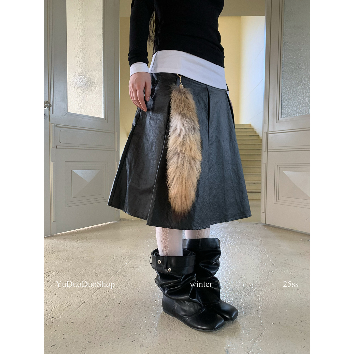 时髦vintage仿狐狸毛挂件y2k腰饰