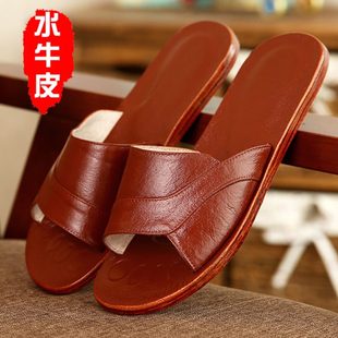 牛皮女舒适居家防滑防臭高档家居水夏季 地板 男凉拖鞋 室内真皮拖鞋