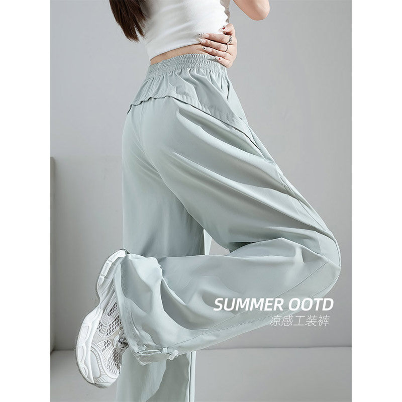 加长速干阔腿运动裤女2026夏季薄款束脚运动登山裤工装直筒休闲裤