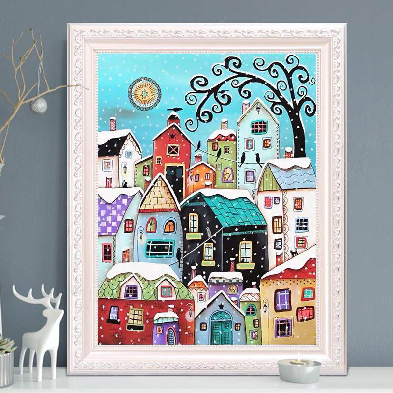 卡通小屋风景钻石画2024新款现代简约贴钻十字绣客厅儿童卧室满钻