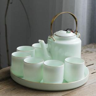 家用茶壶茶杯带茶盘景德镇泡茶器大容量水具 现代简约青瓷茶具套装