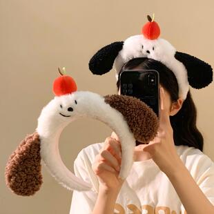 卡通可爱小狗耳朵毛绒发箍女卡通甜美头饰洗脸压发敷头箍秋冬发卡