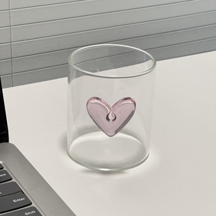 ININHOME清新治愈系立体爱心桃心手捧杯高硼硅加厚耐热玻璃杯