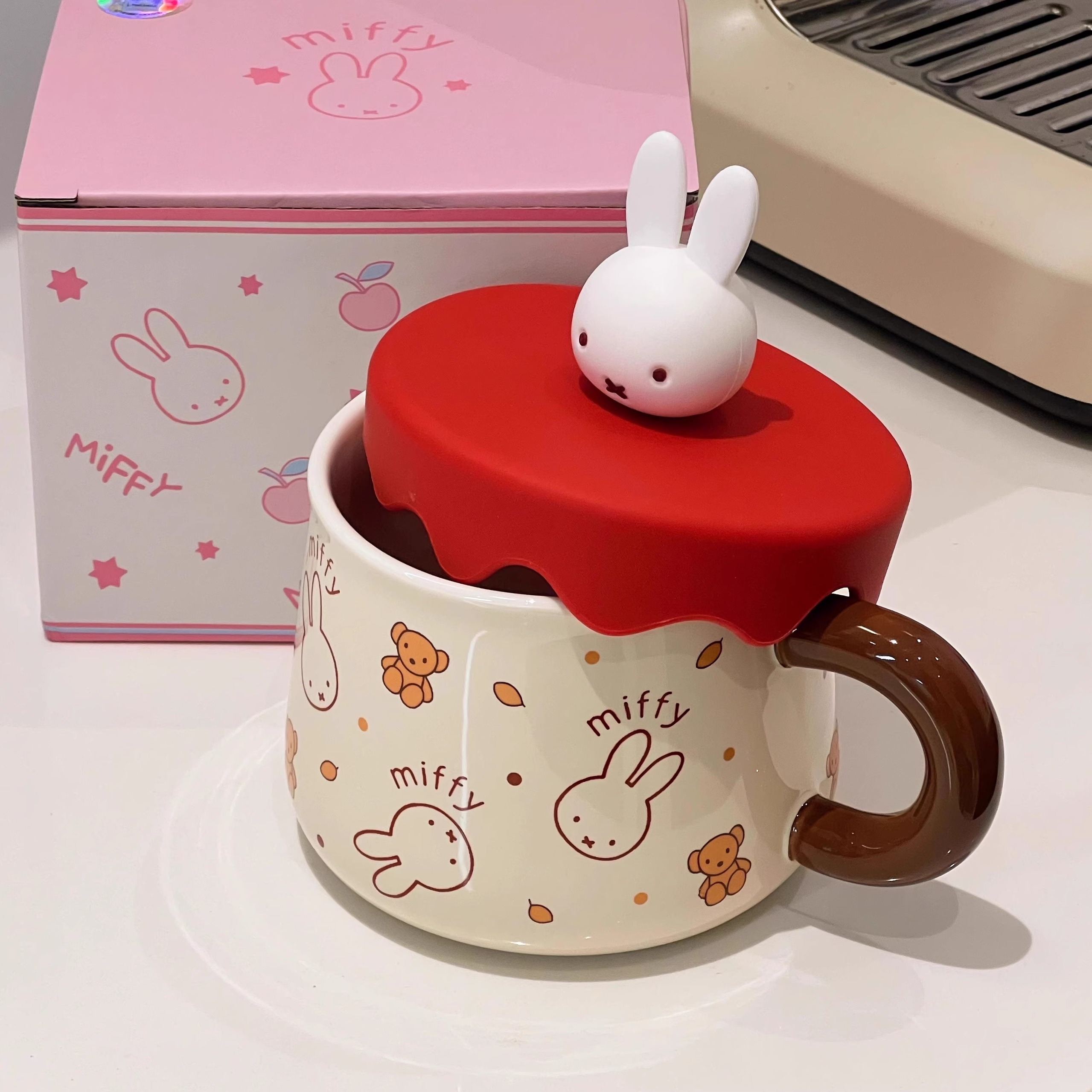 米菲兔带盖马克杯陶瓷水杯办公室杯子家用喝水高颜值可爱咖啡杯女