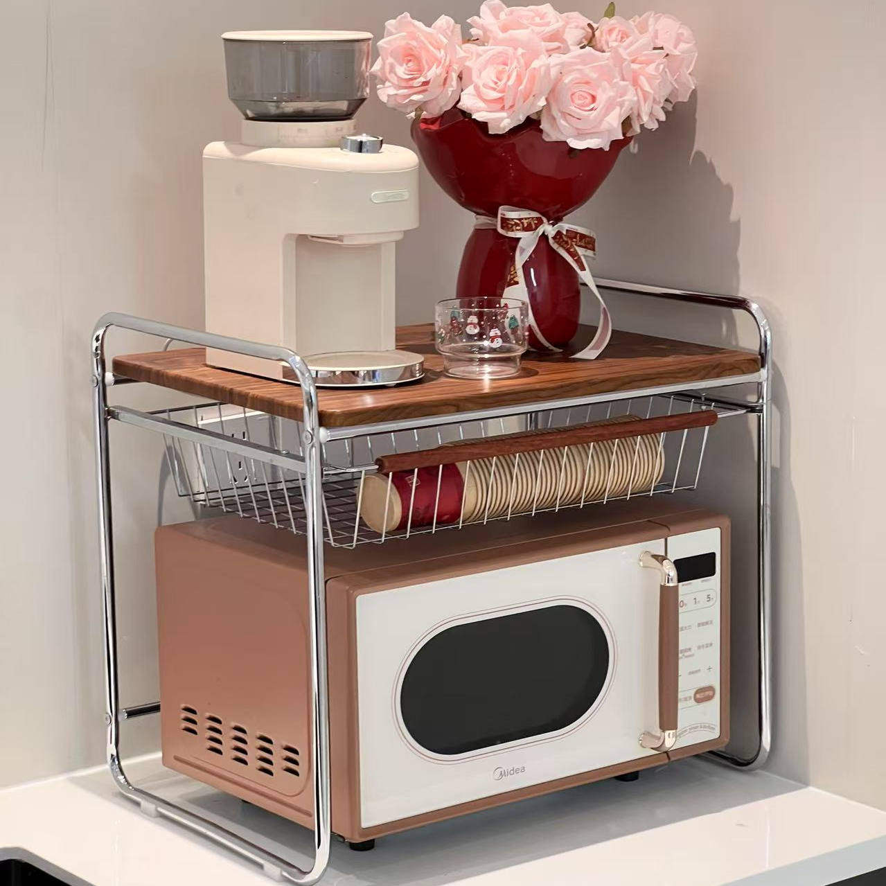 ININHOME 家居馆中古风微波炉置物架厨房多功能台面收纳置物架