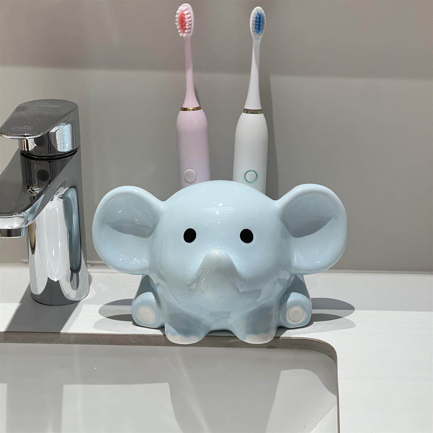 可爱小象牙刷架卫生间家用牙具收纳筒电动牙刷底座支架陶瓷置物架
