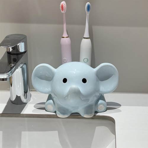 可爱小象牙刷架卫生间家用牙具收纳筒电动牙刷底座支架陶瓷置物架