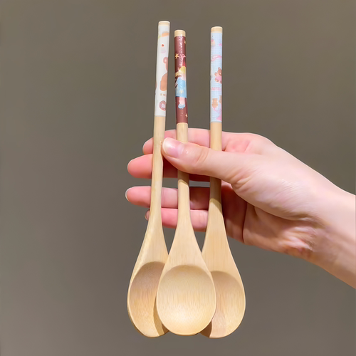 卡通竹勺家用小木勺高颜值可爱独立包装甜品调羹勺奶茶勺韩式餐勺