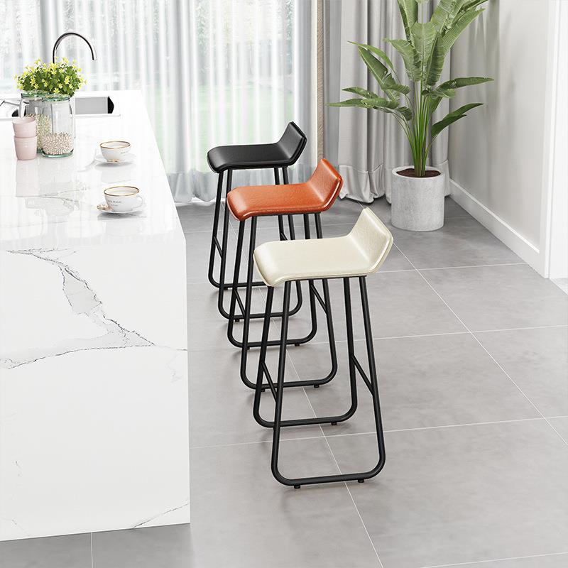 现代简约铁艺酒吧皮艺椅子家用客厅休闲高脚椅创意奶茶店吧台椅子