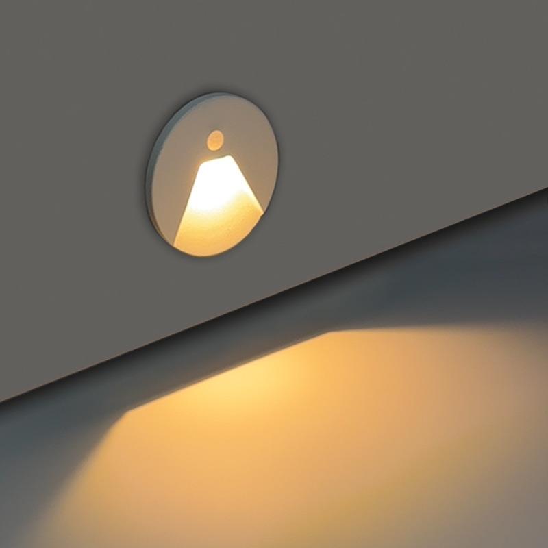 圆形地脚灯人体感应户外室内台阶踏步过道防水铝材踢脚墙角夜灯