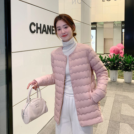 薄款羽绒服女2025年秋冬新款中长款圆领内搭V领羽绒内胆轻薄外套