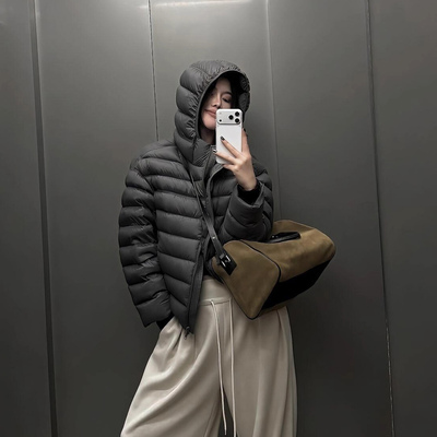 清仓特价95白鸭绒泡芙排骨羽绒服女冬2025新款宽松短款大头花朵帽