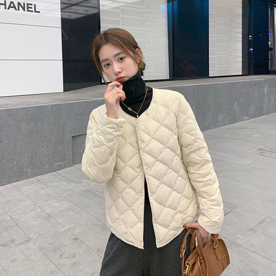 大衣内搭90白鸭绒圆领轻薄短款外套2025秋冬新款保暖内胆羽绒服女