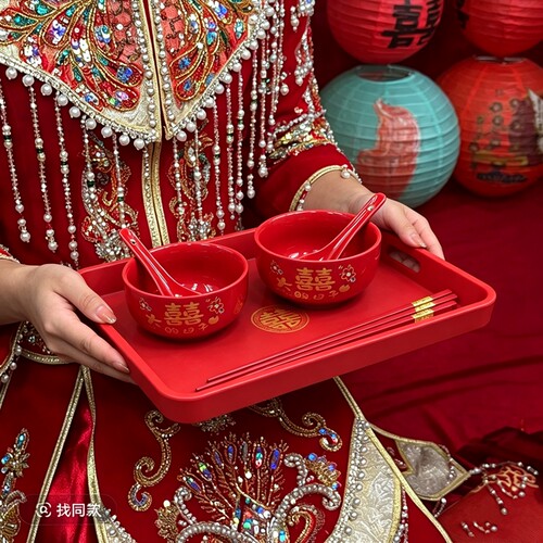 大喜的日子红碗陶瓷喜碗一对婚庆