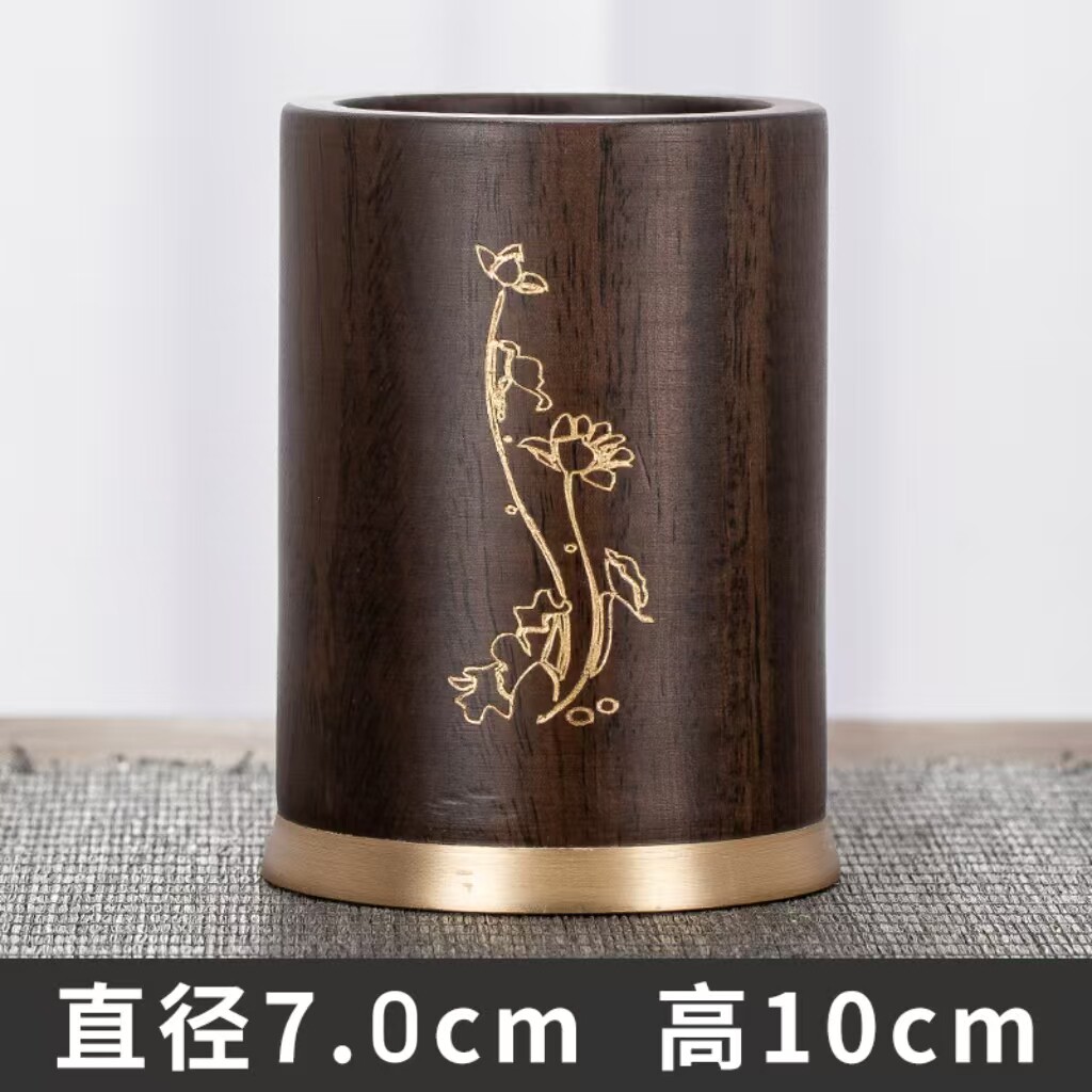 高档黑檀木茶筒茶道单筒实木笔筒笔桶茶具配件收纳罐茶室茶桌摆件