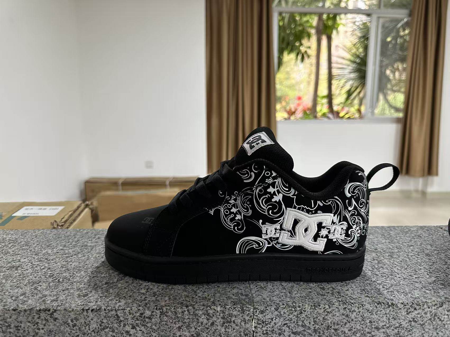 thumbnail for DC new embroidery trendy graffiti print skate shoes for women, versatile sneakers, black and white low-top skate shoes