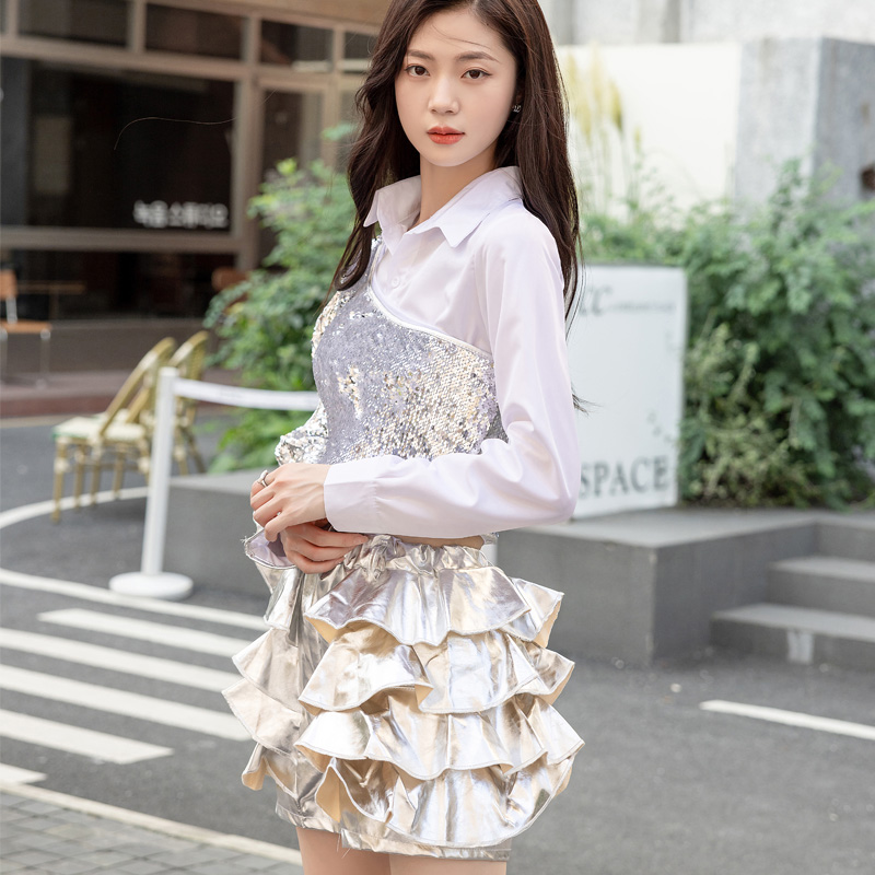 爵士舞舞蹈女团亮片套装