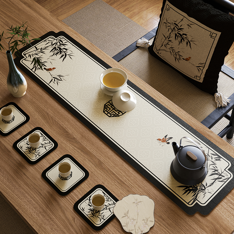 墨竹新中式禅意茶席垫茶桌垫茶台桌旗长条茶旗硅藻泥吸水防滑茶垫