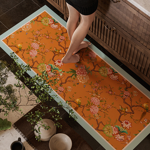 栖鸟园中式 厨房地垫防油防滑可擦免洗地毯满铺免清洗家用皮革脚垫