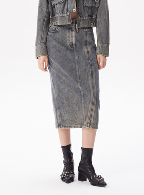 IRO NIGHT 2025年秋季莱赛尔棉牛仔半裙做旧半身裙IWF353Q00200