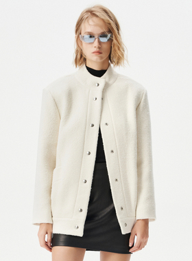 IRO NIGHT 2025年冬季绒面肌理感白色毛呢外套WP137JAMELIA24W