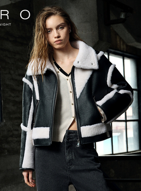 IRO NIGHT 2025年冬季拼接机车风皮毛一体外套IWT354R00100