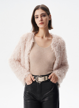 IRO NIGHT 2025年冬季羽毛质感圆领短款开衫外套IWF351T02300