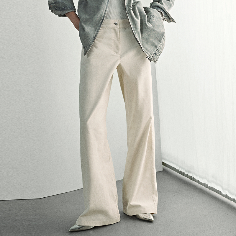 IRO Night 2025年秋季纯棉白色灯芯绒坑条休闲裤长款IWF353K00200