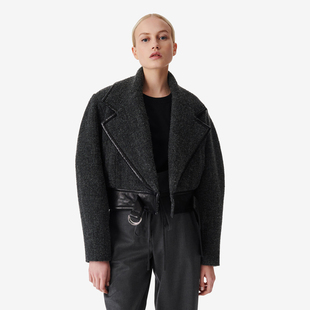 IRO NIGHT 2025年冬季新款拼接设计机车风毛呢外套WP07GUMI23W