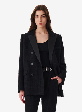 IRO NIGHT 2025年秋季粗花呢双排扣垫肩西装外套WP07ADELAIDE23W