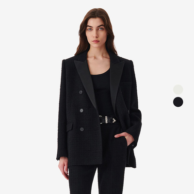IRO NIGHT 2025年秋季粗花呢双排扣垫肩西装外套WP07ADELAIDE23W