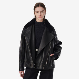IRO NIGHT 2025年冬季斜襟机车感毛领皮衣外套WM137AKILEAS24W