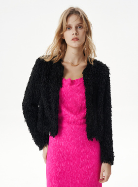 IRO NIGHT 2025年冬季羽毛质感圆领短款开衫外套IWF351T02300