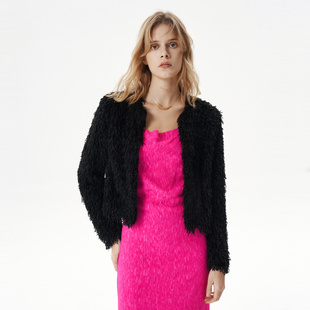 IRO NIGHT 2025年冬季羽毛质感圆领短款开衫外套IWF351T02300