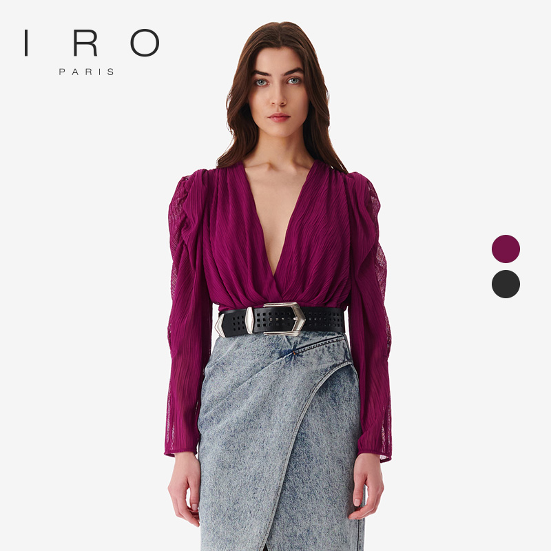 早秋深V领法式IRO纯色