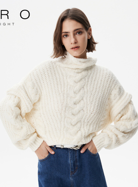IRO NIGHT 2025年春季宽松高领麻花编织粗针毛衣WP12ESPELIA23W