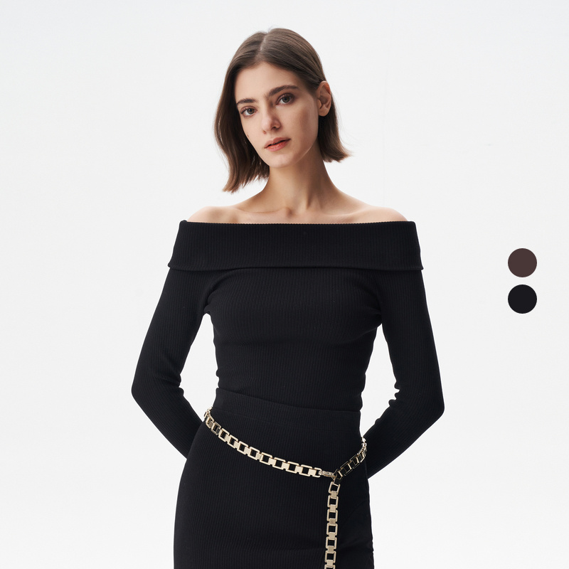 IRO Night 2025年冬季一字肩翻领修身针织打底上衣WP12ACELIA24S
