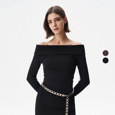 IRO NIGHT 2025年冬季一字肩翻领修身针织打底上衣WP12ACELIA24S