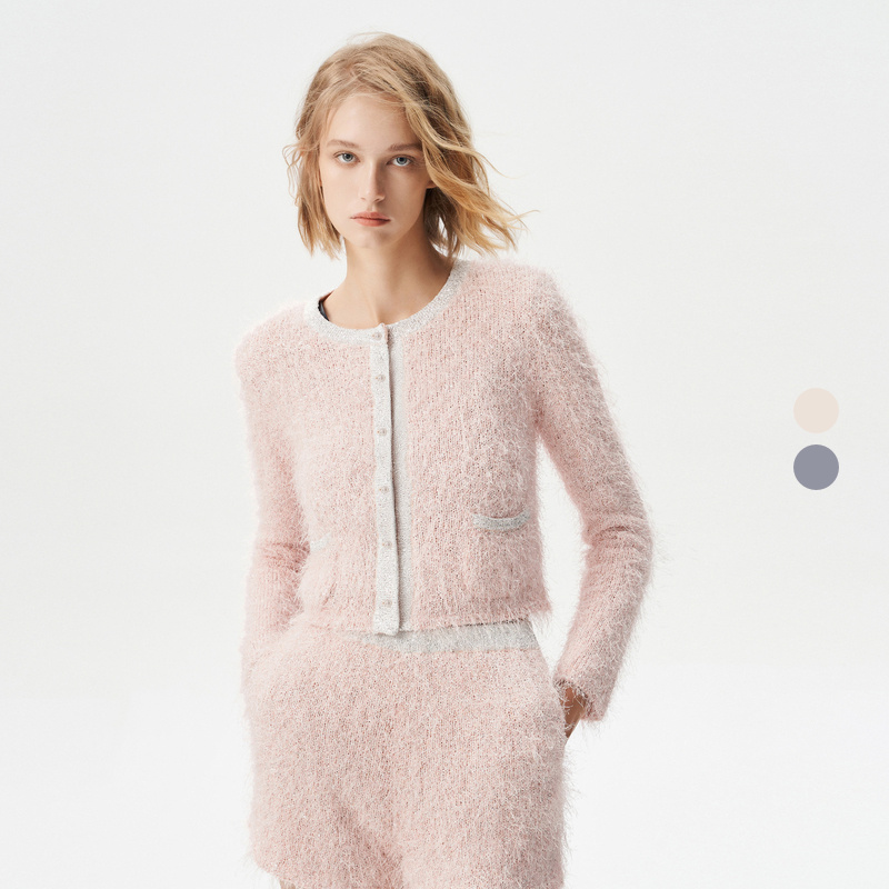 IRO Night 2025年冬季短款毛羽感肌理细闪开衫毛衣IWF354M03600