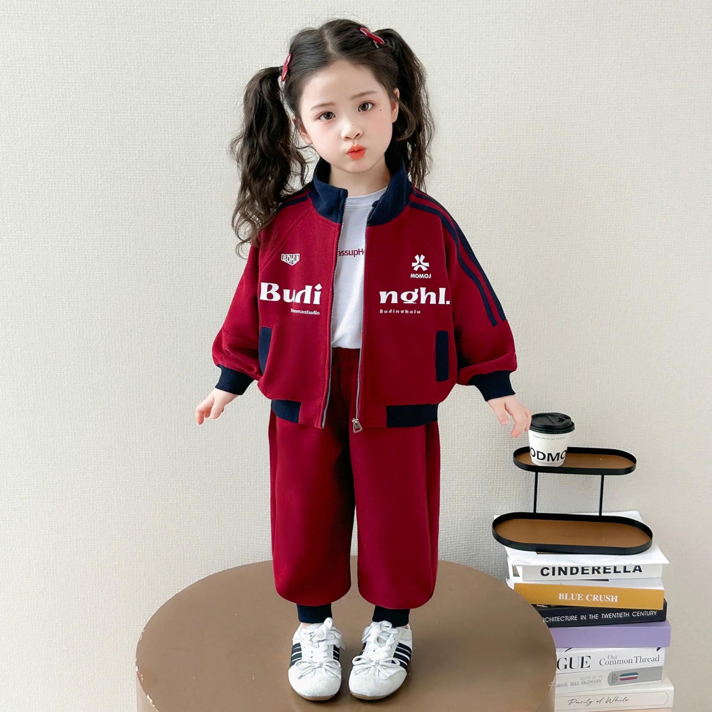 女童棒球服套装秋季2026新款洋气时髦儿童红色秋装宝宝运动两件套