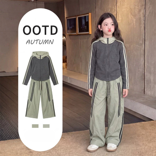 女大童韩系套装秋2026新款超火初中生女孩洋气运动服儿童时髦裤子