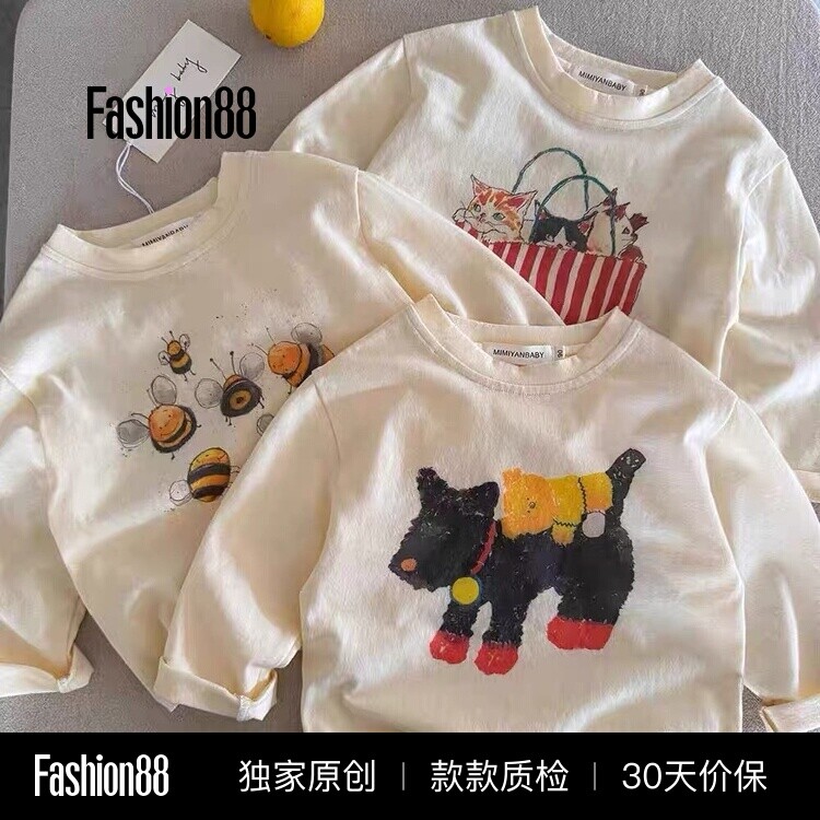 儿童卡通T恤春秋新款男童上衣宝宝长袖潮t洋气女童打底衫女孩纯棉