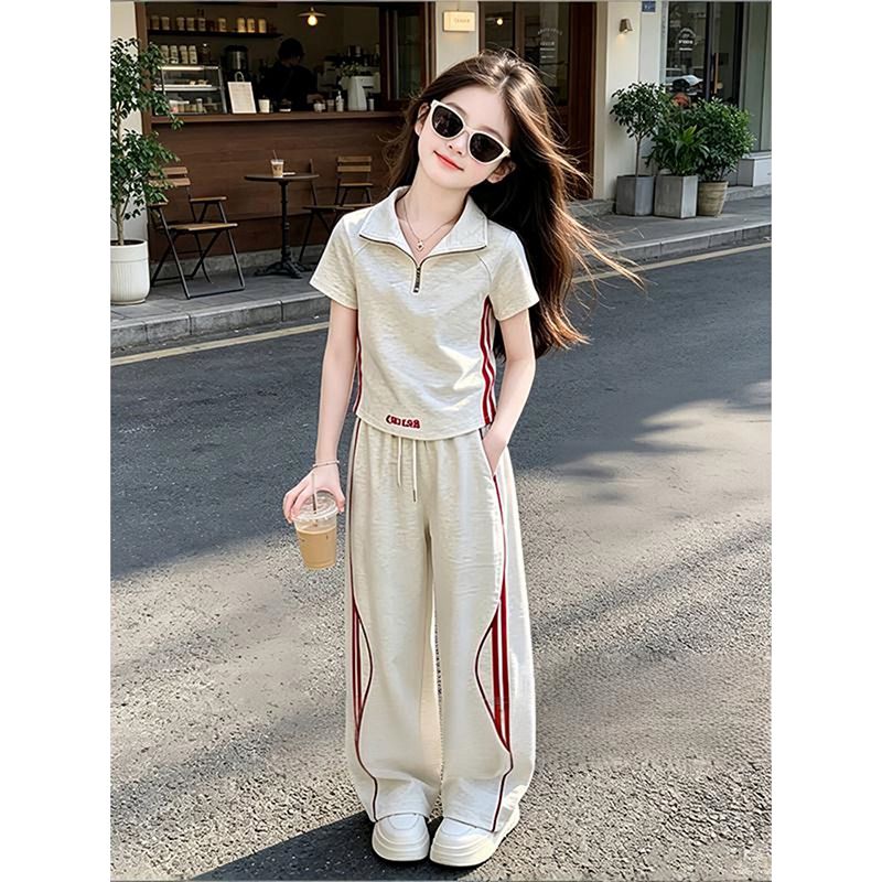 女大童套装夏季短袖阔腿裤两件套图片