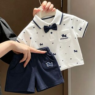 男童套装夏季2026新款宝宝纯棉短袖T恤Polo衫儿童短裤帅气两件套