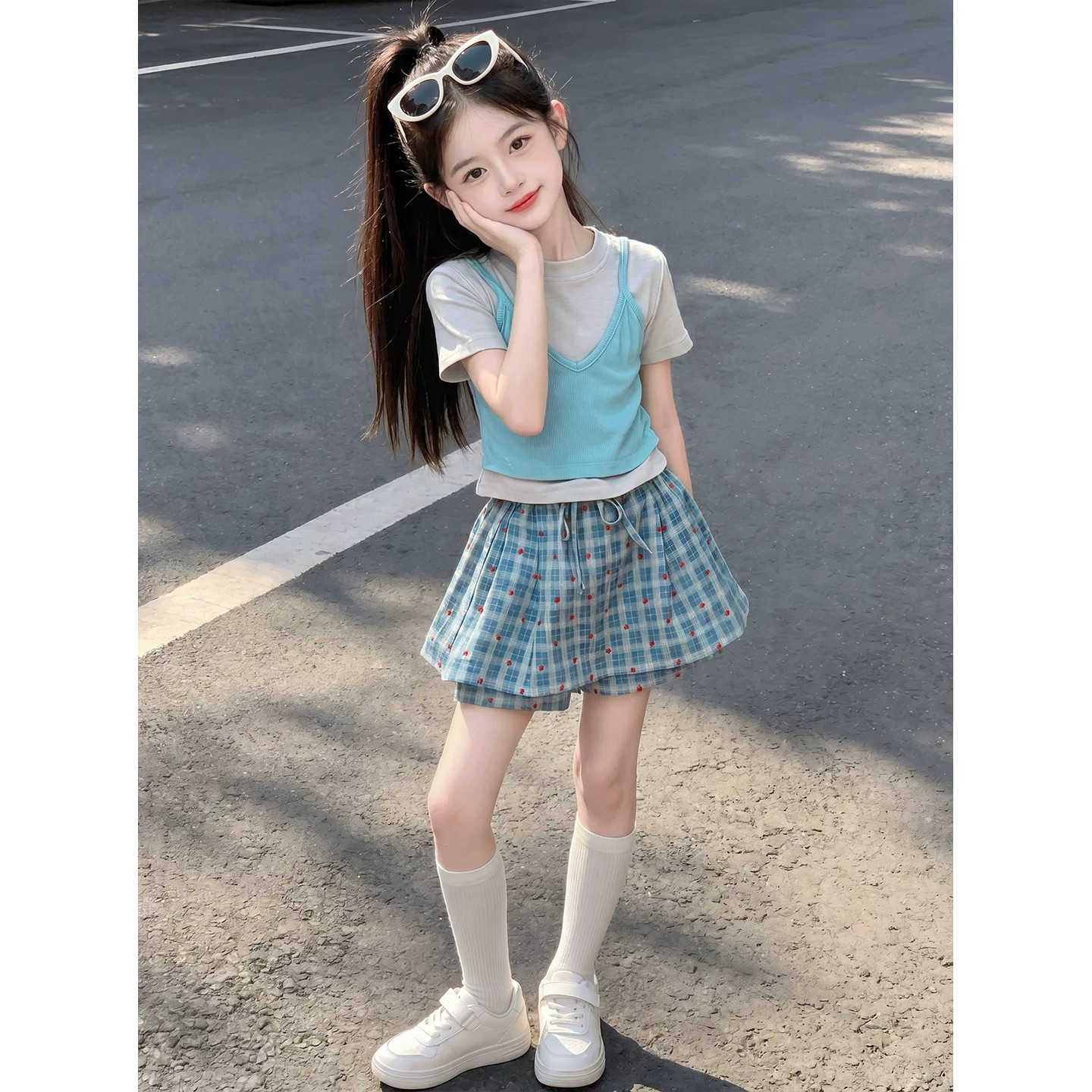 女童巨好看夏天套装2026新款洋气小公主夏装适合女孩大童韩系短裤图片