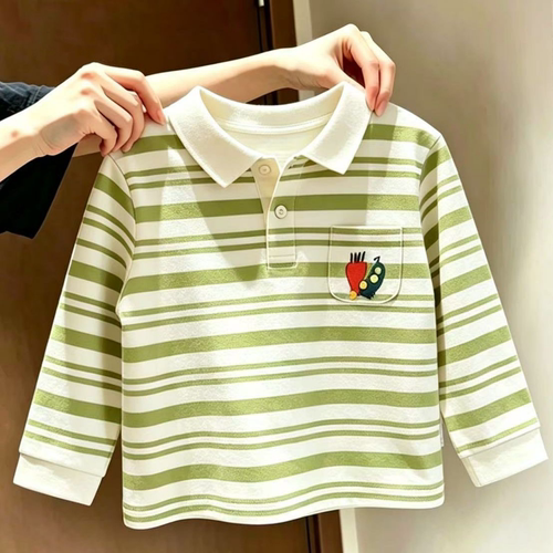 秋季纯棉清新条纹儿童POLO衫男童女童长袖洋气韩版小童T恤上衣服