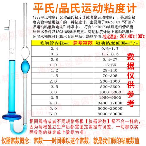 玻璃平氏粘度计1.0/1.2/1.5/2.0mm石油运动品氏粘度计乌氏毛细管