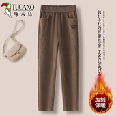 啄木鸟中老年秋冬款 子休闲长裤 灯芯绒加绒加厚女裤 高腰直筒女士裤